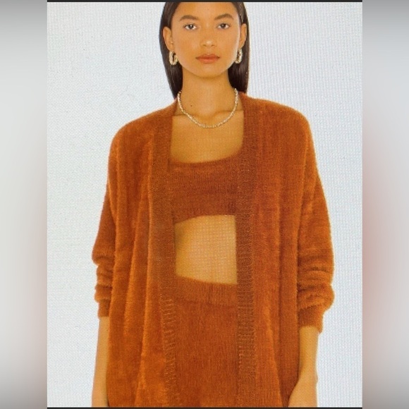 REVOLVE CAMILA COELHO Milani cardi chocolate fuzzy trendy soft cozy cardigan S - Picture 1 of 9